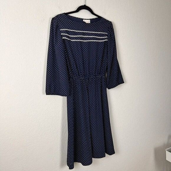Vintage Rice Pudding Brand Dress Womens Size Medium Blue Polka Dot Ruffle 1970s - Picture 8 of 9
